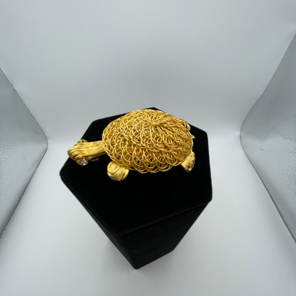 Turtle Pendant Gold Tone Wire Large Bail 3.5" - Picture 5 of 9